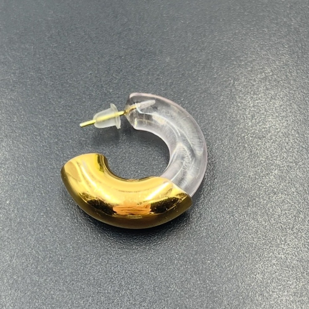 Lizzie Fortunato Gold‎ Plated Clear Resin Acrylic Organic Hoop Earrings *Single
